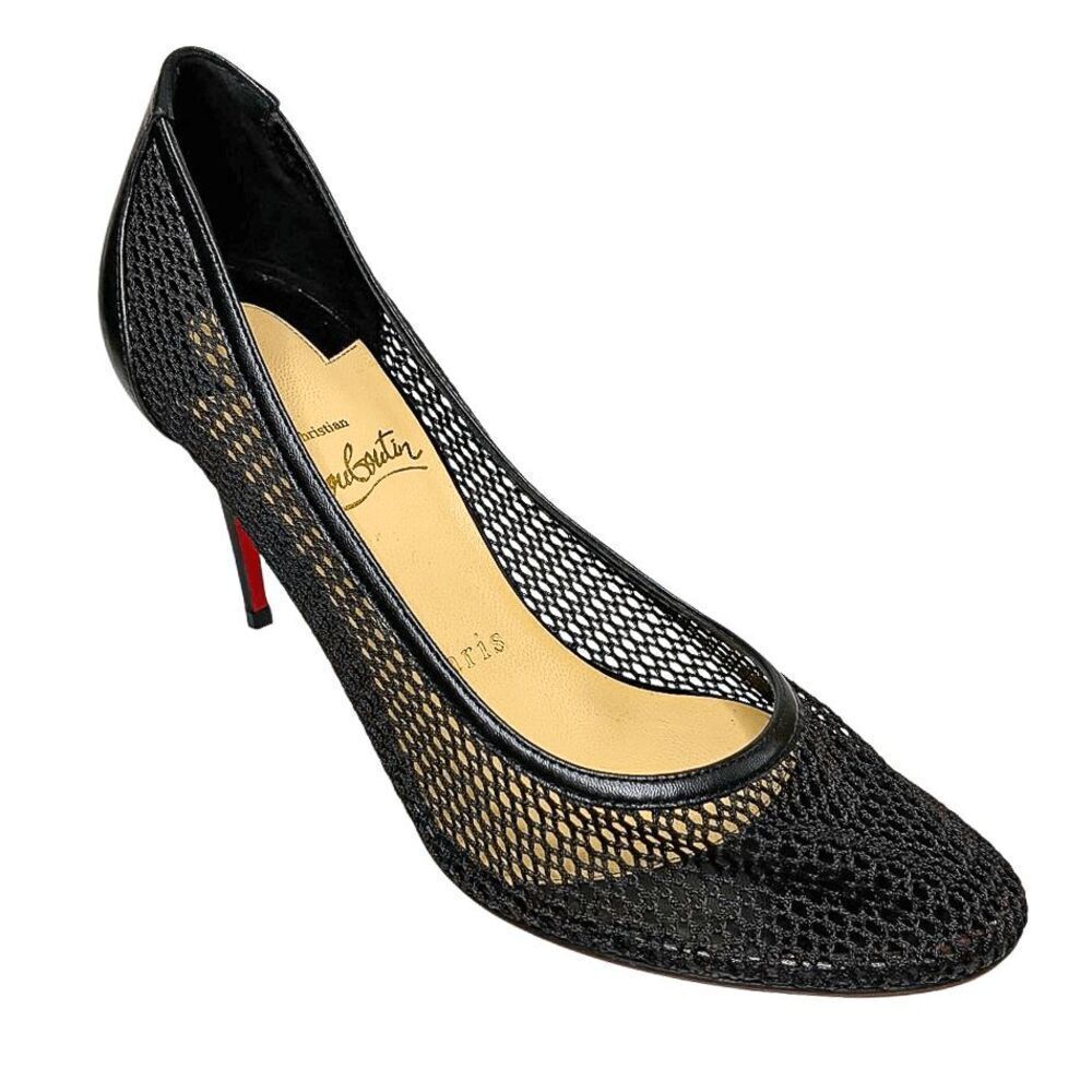 Christian Louboutin Filomena 85 Pumps Black Mesh Leather Size 36 w/ Box